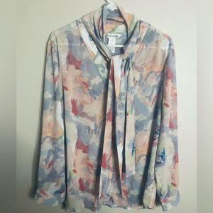 Drapers & Damons Long Sleeve Watercolor Flowers Blouse w/ Scarf size‎ XL